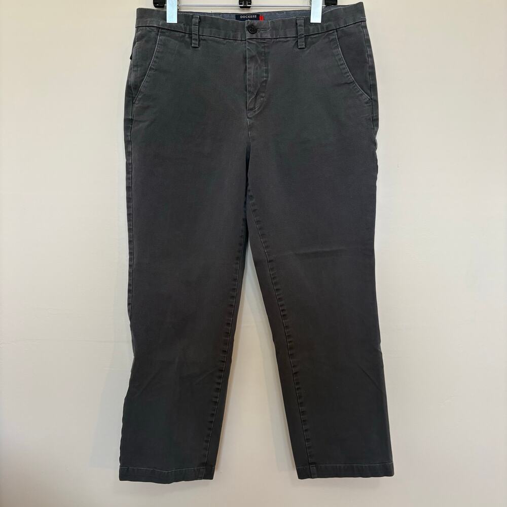 Dockers Smart 360 Flex Gray Straight Fit Chino Pants 34x32 Hemmed Fits 36x27
